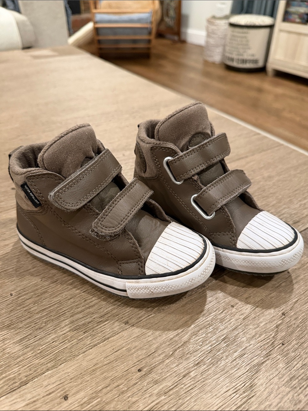 Kids Converse Brown Leather High-Top Velcro Sneakers- Fleece Lined